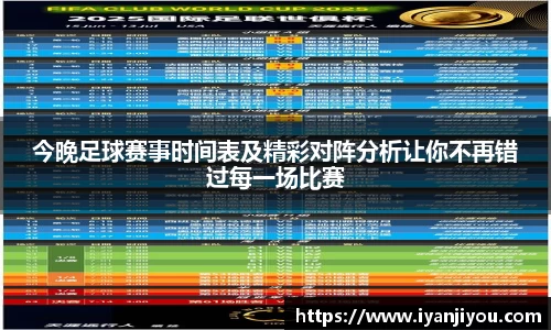 今晚足球赛事时间表及精彩对阵分析让你不再错过每一场比赛
